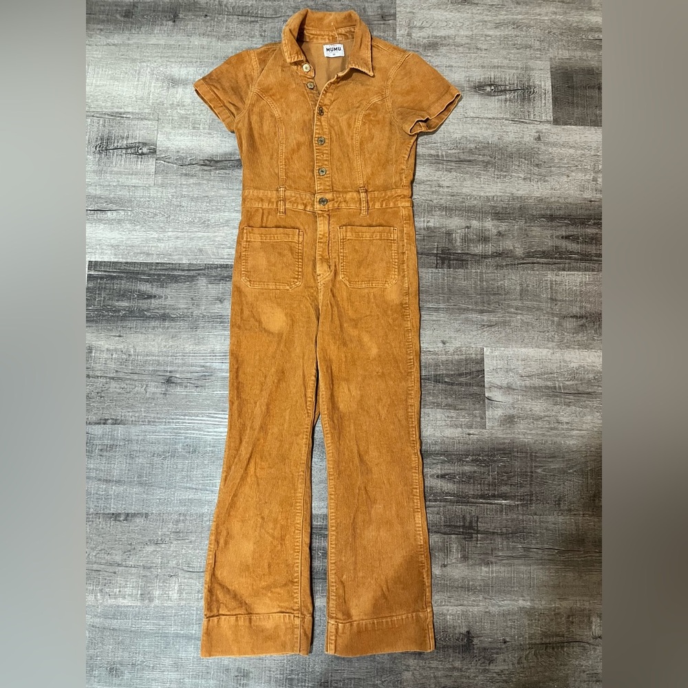 SHOW ME YOUR MUMU Cropped Everhart Jumpsuit on Camel Corduroy - Picture 3 of 7
